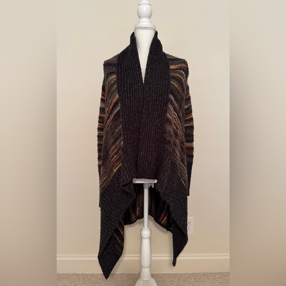 LINE Dark Gray Striped Oversized Knit Duster Cardigan Sweater Sz S